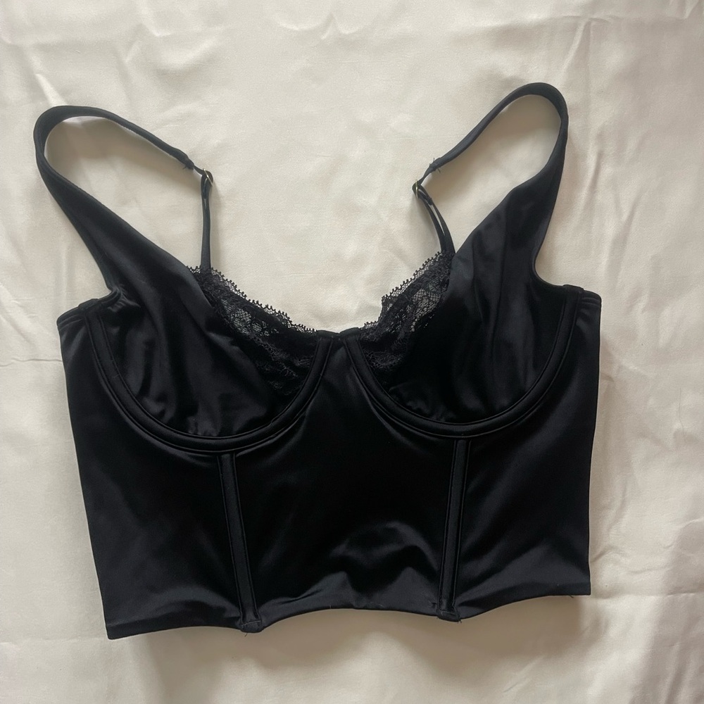 NWT Abercrombie & Fitch Black Satin and Lace Balconette Corset